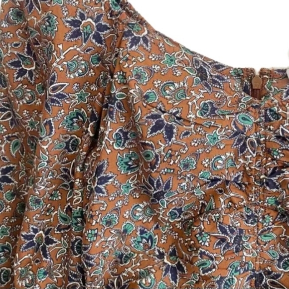 Veronica Beard Size 12 Nadi Mini Dress Puff Sleeve Ruched Cinnamon Multi Brown - Picture 6 of 11